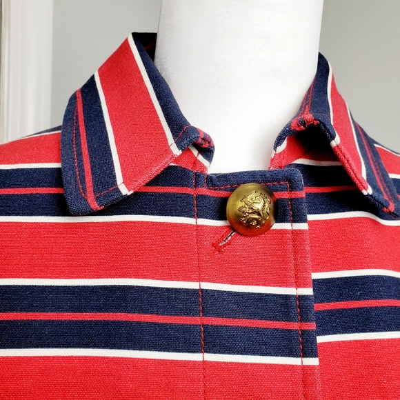 Banana Republic Red & Blue Striped Nautical Coat Gold Buttons - Picture 7 of 15
